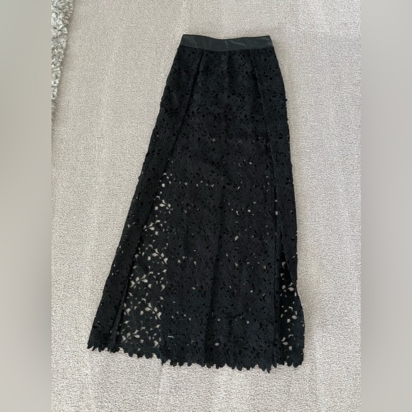 Lamarque Long Leather Lace Black Skirt - Picture 4 of 15